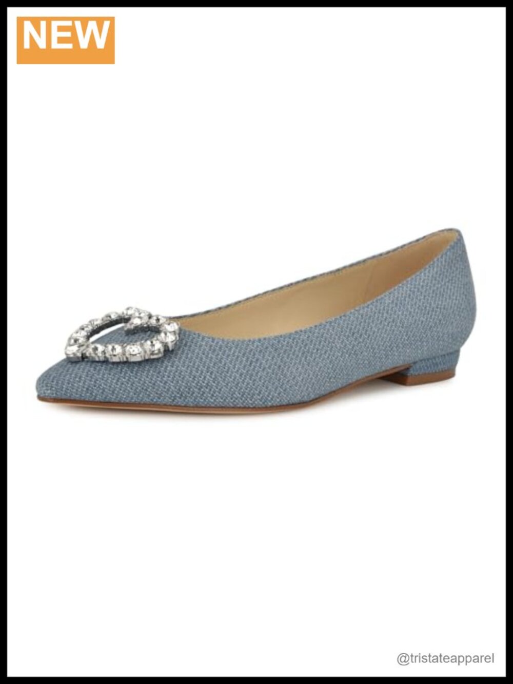 Nine West Hearts Pointy Toe Slip-On Dress Flats Embellished Denim Upper